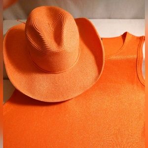 CAROL TAYLOR GOLD SPARKLE CORAL RIBBED TANK TOP & MATCHING COWBOY HAT